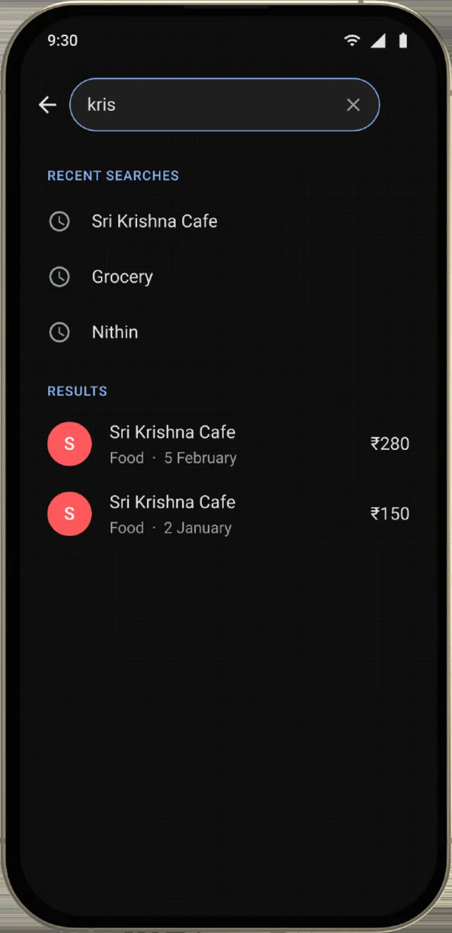 Search screen, shown on a phone