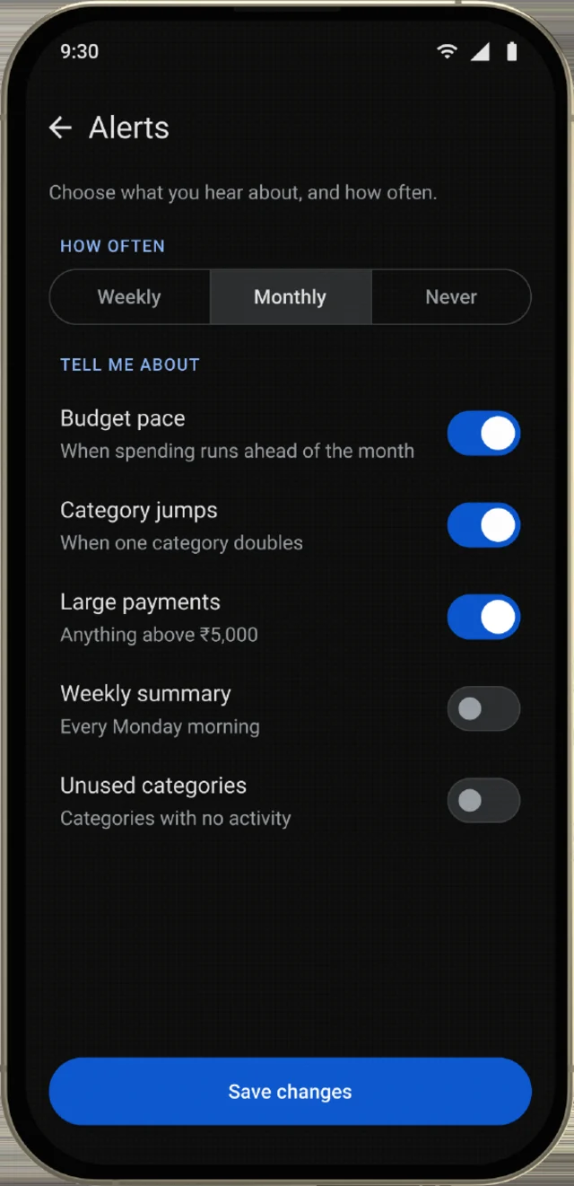 Alerts screen, shown on a phone
