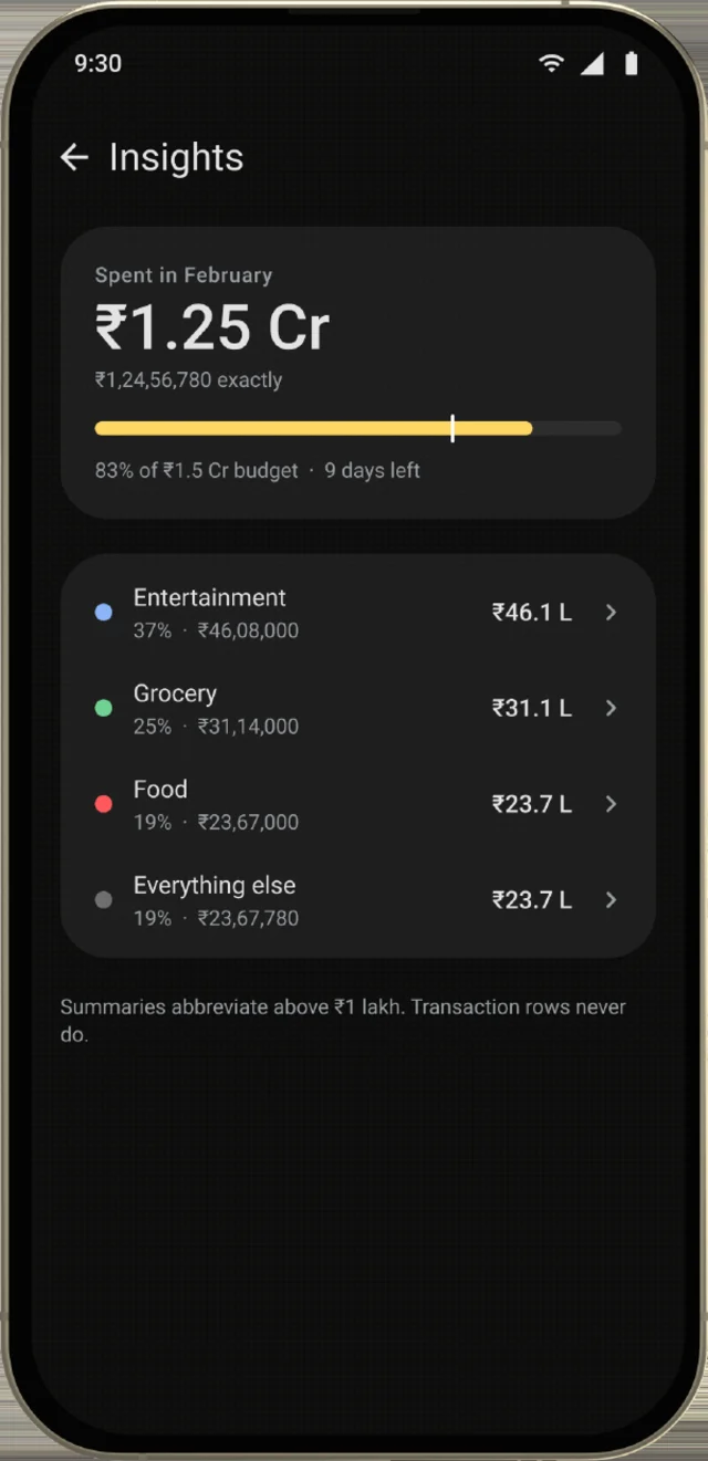 Crore scale screen, shown on a phone